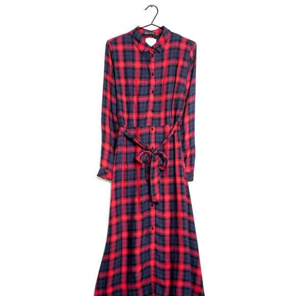 Bershka Plaid Maxi Dress in Red and Black - Picture 1 of 4